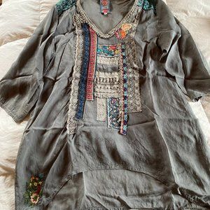Johnny Was tunic gray-olive multicolored embroidery beach coverup cupra rayon